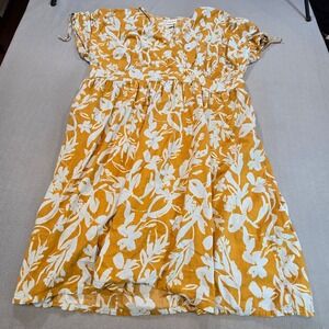 Ava & Viv Womens 3X Floral V-Neck Empire Waist Cotton Dress Mustard Yellow White